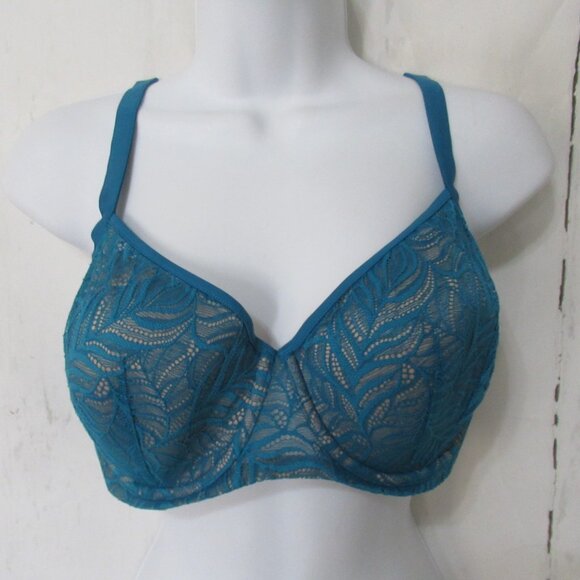 Third Love Bra 34E Feather Lace Demi Turquoise Underwire Back Closure - Picture 1 of 5